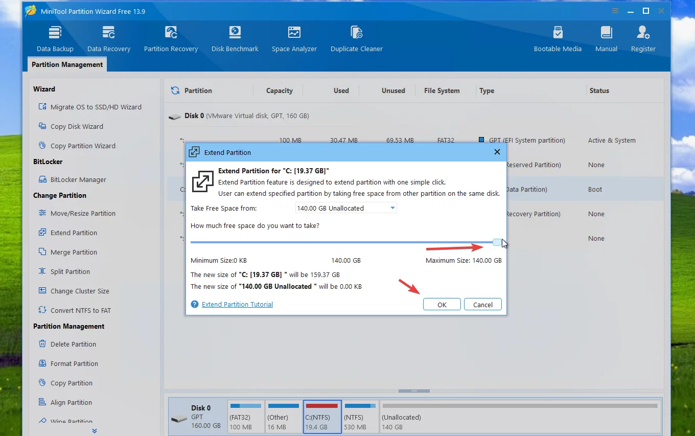 Disk alanı genişletme ayarları