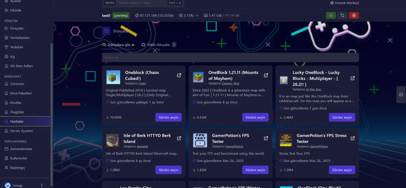 Tek tıkla harita kurulumu - OneBlock, SkyBlock ve binlerce dünya