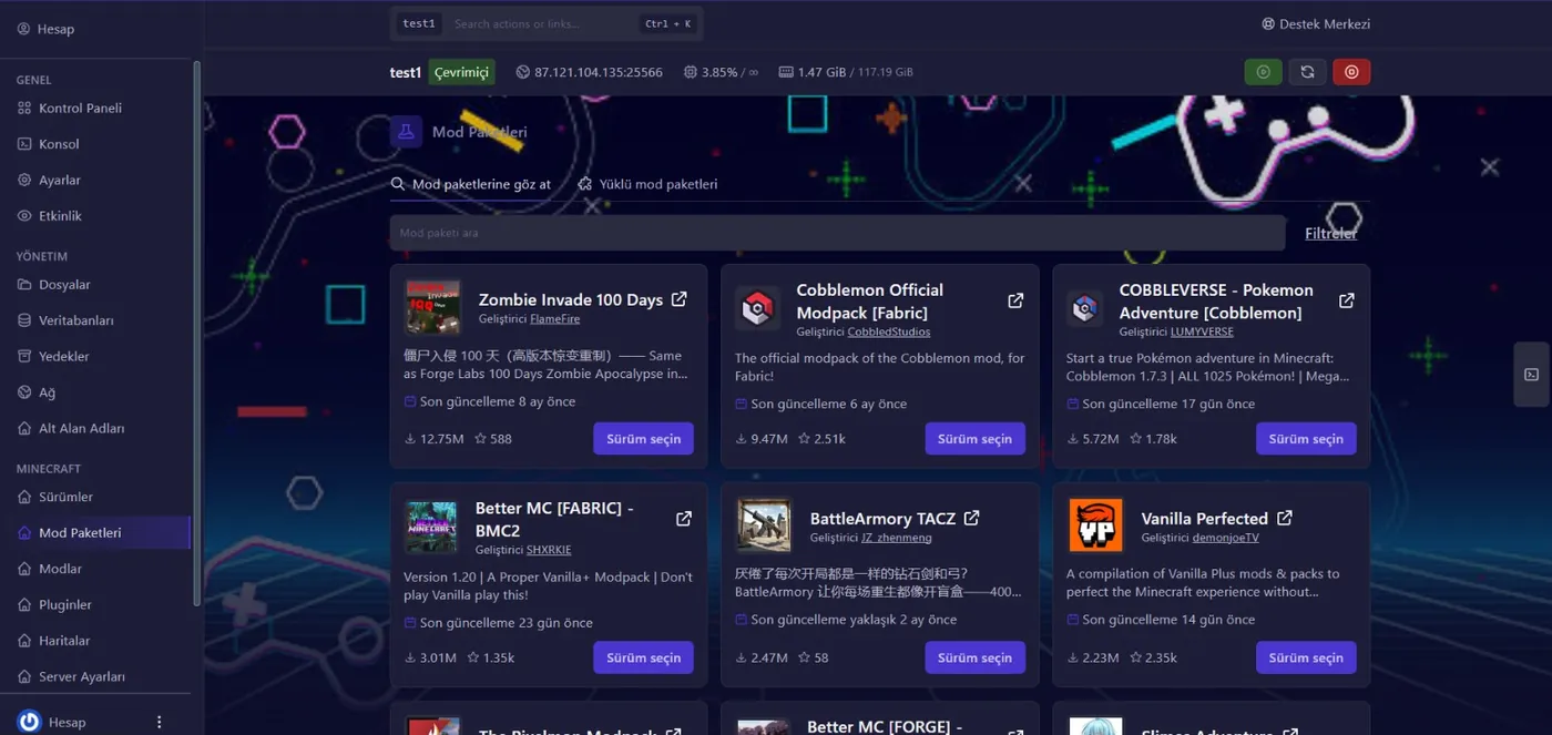 Mod paketi kurulumu - binlerce modpack tek tıkla
