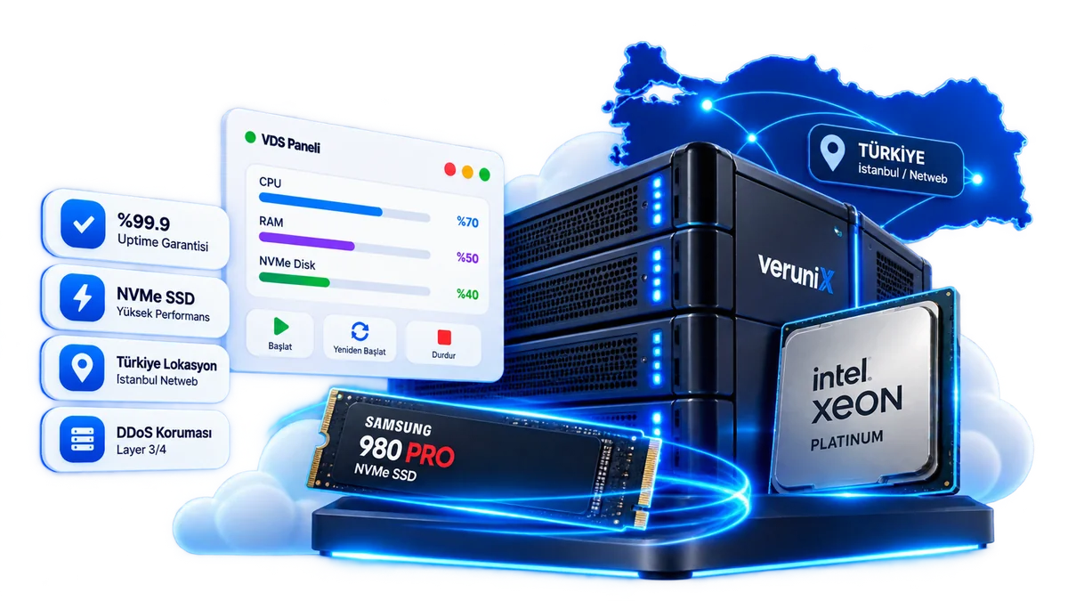 Verunix VDS Sunucu: Türkiye lokasyonlu, NVMe SSD ve DDoS korumalı sanal sunucular