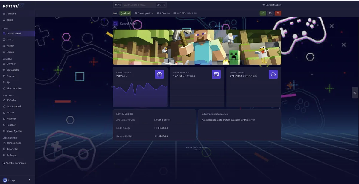 Verunix Kolay Kurulum Paneli - Minecraft Web Panel Arayüzü